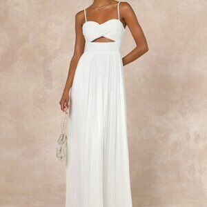 Lulus Glorious Elegance White Pleated Sleeveless Lace-up Maxi Dress - Size L